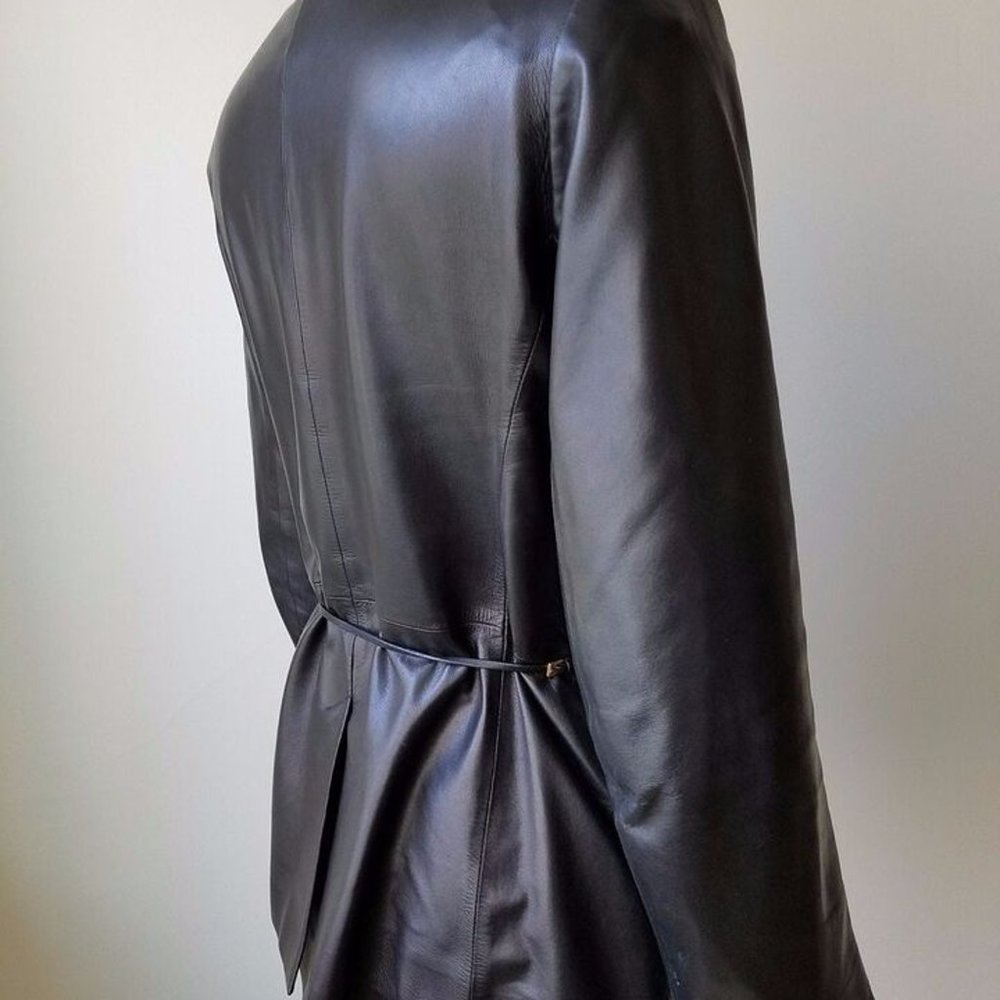 PRADA Vintage WOMAN MILANO BLACK SOFT LEATHER BLAZER JACKET SIZE EU 46 - Picture 4 of 10